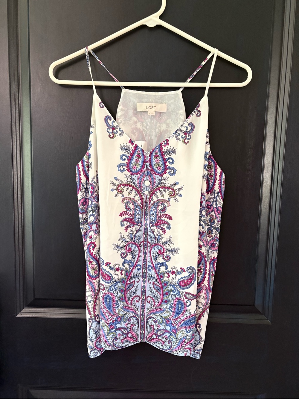 LOFT White Paisley Print Silk Camisole with Pink and Blue Accents